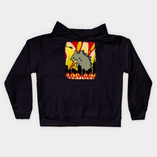 neko kaiju cat fire monster burning city Kids Hoodie